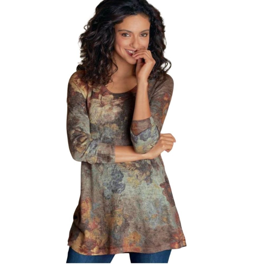 Soft Surroundings Floral Scoop Neck Straight Hem